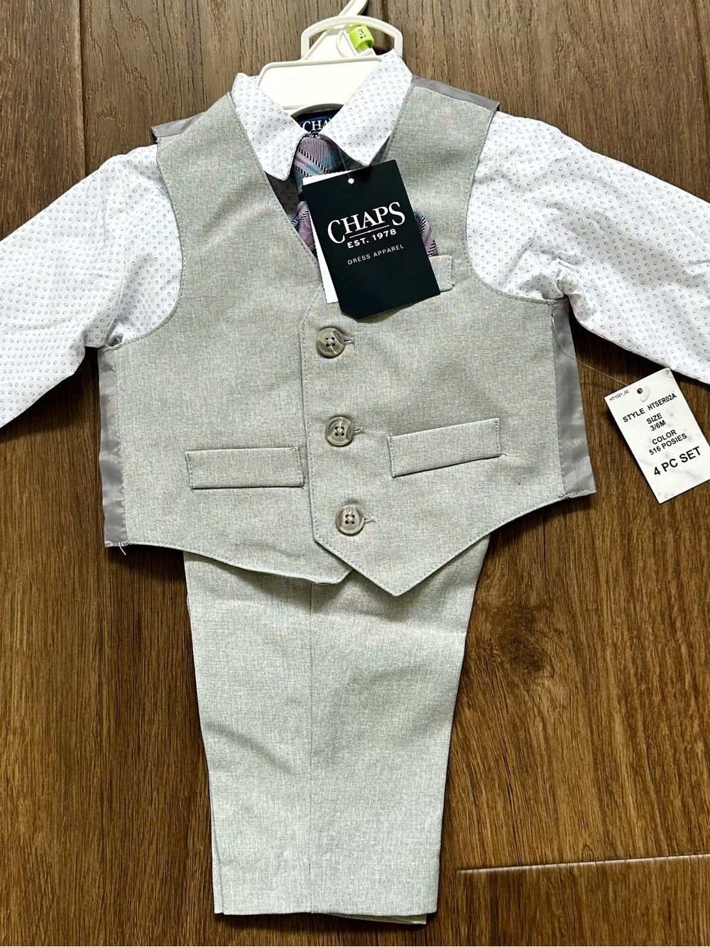 NWT Chaps Boys' Silver Gray Dress Suit Vest & Pant Set - 4PC Formal Outfit